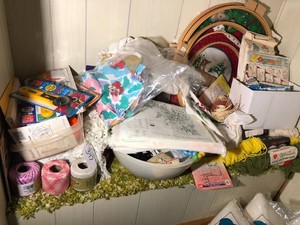 Craft items assortment on large shelf