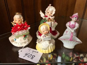 Christmas angel, Lefton month and other porcelain figurines, some have been glued
