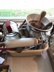 Vintage kitchen utensils and other items
