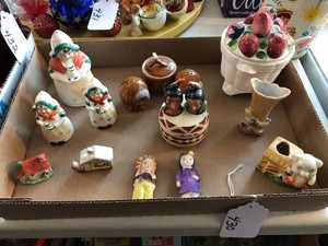 Salt and pepper shakers, toothpick and jelly containers