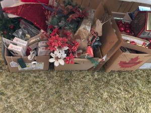 Christmas decorations, some vintage styrofoam cutouts 3 boxes of