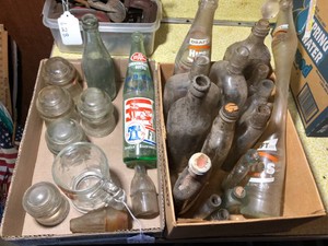 Vintage bottles and insulators 2 boxes of