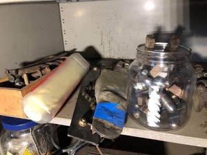 Vice magnets, bolts all on top shelf