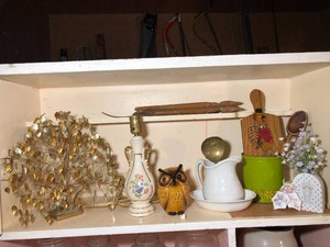 Vintage twisted wire tree, lamp, bank and more