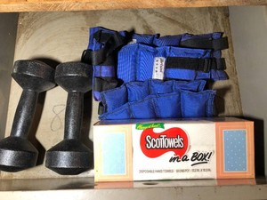 3-Drawers of weights, tape and hand tools