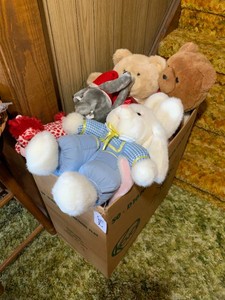 Large box of stuffed animals