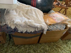 Comforters, sheets, blankets 2 large boxes of