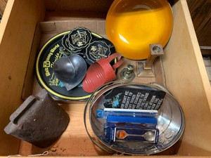 Metal items - vintage bell, collector spoons, candle holders and more