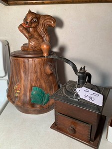 Coffee grinder and squirrel cookie jar