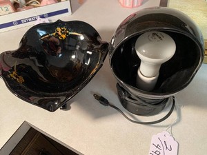 Black glass bowl and table top lamp