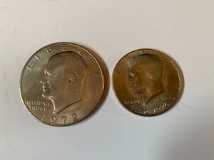 1972 Eisenhower dollar and 1976 Kennedy half dollar
