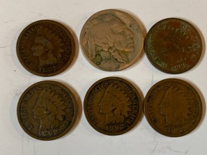 Indian head pennies - 1882, 1887, 1891, 1892, 1897 buffalo nickel