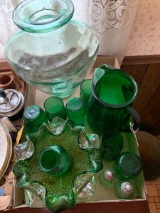 Green glassware, some depression glass