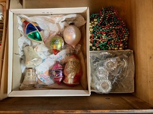 Vintage Christmas decorations all in middle drawer