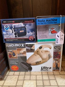Ultra Shark vac, pasta machine, weather flashlight radio all new