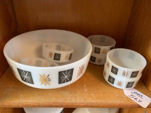 Federal Glass atomic snowflakestarburst bowl and snack dishes