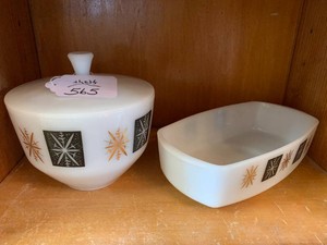 Federal Glass atomic snowflakestarburst covered dish and baking dish