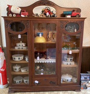 Unique vintage wooden cabinet, ornate carved mirror top cabinet ONLY