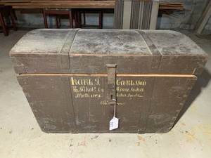 Vintage wood trunk LOCATED IN BASEMENT