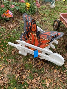 Wood and metal butterflies and cart