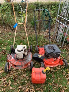 Jacobsen lawn mowers (2) and small gas can