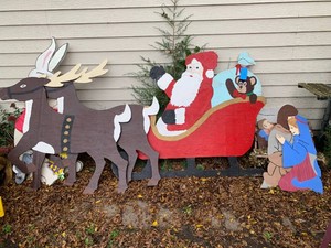 Homemade wood holiday outdoor cutouts
