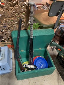 Stow-Away hassock with toys, gun, skates, bat and more