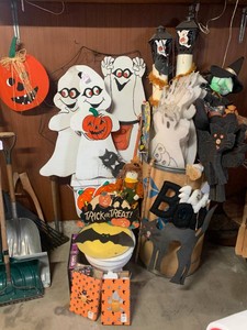 Large collection of Halloween items, most are homemade
