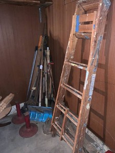Yard and garden tools with wood ladder