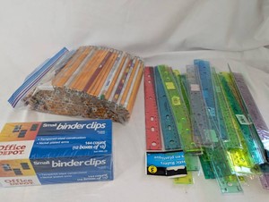 NIB Bulk School & Office Supplies  Wooden Pencils, 12 Rulers & Office Depot Binder Clips