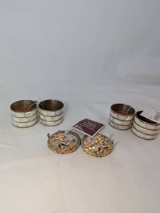 NWT 6-Piece Decorative Napkin Ring Lot  Pearlescent Inlay & Jeweled Crowns