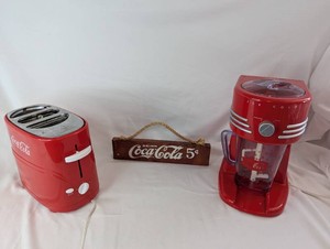 Coca-Cola 3-Piece Lot  Hot Dog Toaster, Frozen Beverage Maker & Wooden Sign