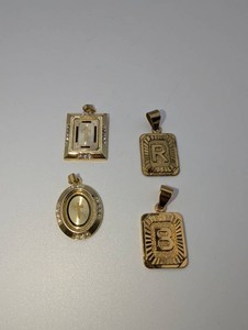 4-Piece Gold-Tone Pendant Lot  Two Cross Designs & R and B Initials
