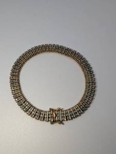 Gold Plated Brass PAJ Three-Row Rhinestone Link Bracelet  Approx. 8 Inches