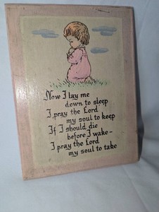 Vintage Now I Lay Me Down to Sleep Wooden Prayer Plaque  Pink Nursery Dcor, Approx. 6  8