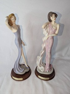 La Verona Collection Lady Figurines  Pair in Pink & Lavender Gowns, Approx. 12 Tall