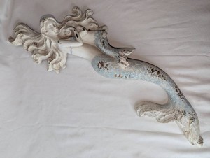 Mermaid Mother & Child Wall Dcor  Distressed Ivory & Pale Blue
