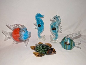 5-Piece Art Glass Sea Life Collection  Seahorses, Fish & Turtle