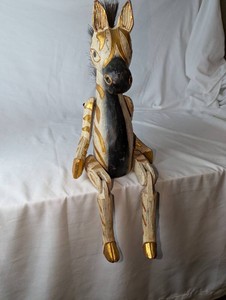 Jointed Wooden Zebra Shelf Sitter  Ivory, Black & Gold-Tone Accents