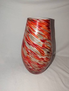 Red & Orange Swirl Art Glass Vase with Gold-Tone Flecks  Approximately 13� Tall