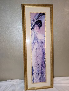 Vintage Edwardian Lady in Lavender with Feathered Hat Framed Portrait Print  Gallery Graphics in Ornate Frame