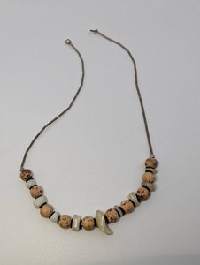 Vintage Earth-Tone Shell Natural Beaded Necklace with Metal Tube Beads  Clasp Repair Needed, Non Magnetic Metal Tube Beads