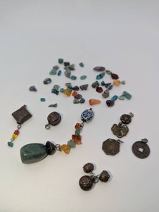 Antique Mixed Stone Beads, Pendants & Chinese Coin Charms  Jewelry Making & Repair Lot