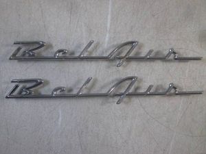 (F-0) Pair of Vintage 1955-1957 Chevrolet Belair Script Fender Emblems