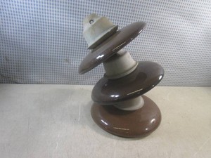 (F-2) Large 10 Vintage Three-Tier High-Voltage Porcelain Electric Insulator - 3 Discs are 10 Across