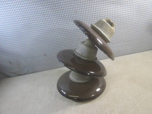 (F-2) Large 10 Vintage Three-Tier High-Voltage Porcelain Electric Insulator - 3 Discs are 10 Across