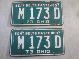 (EC1) Pair of Vintage 1973 Ohio License Plates