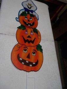 Vintage Lighted Stack of Pumpkins Halloween Decoration in Original Box