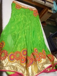 Womens Green Embroidered Skirt with Gold Trim