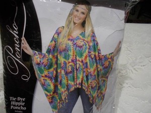 Adult Tie-Dye Hippie Poncho Costume Set